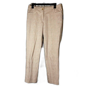 Anne Klein polka dot print pants size 8 faux pockets tan and white